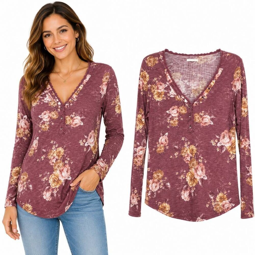 Maurices Medium Pink Floral Thermal Shirt